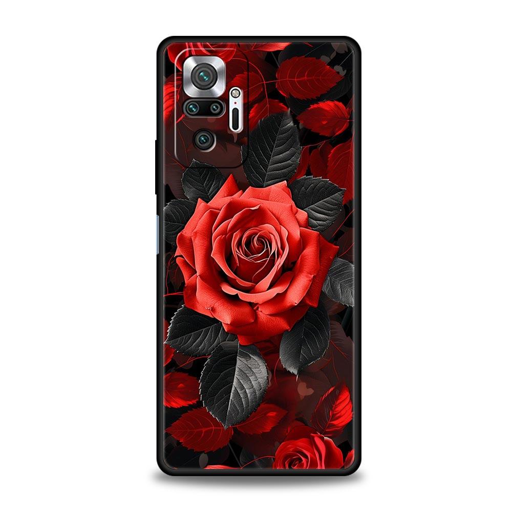 Красивый чехол для телефона с красной розой и цветами для Xiaomi Redmi Note 13 12 5G 9S 9 8 10 11 Pro 4G 9T 13C 12C 10C 9C 9A 7 Pro, мягкий чехол