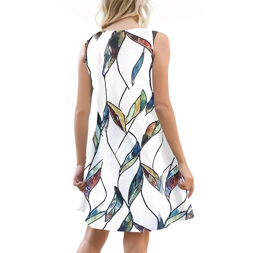 Женское летнее платье с карманом без рукавов сарафан с цветочным принтом