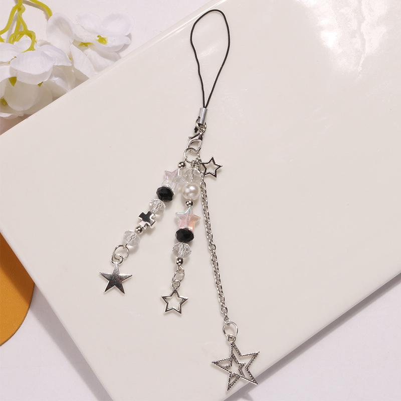 Goth Y2K телефонный брелок с подвеской в виде звезды и жемчуга Kawaii брелок для ключей сумка с бисером телефонная цепочка милый аксессуар для девочек женские ювелирные изделия