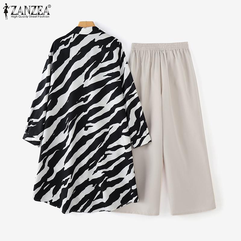 ZANZEA Женский повседневный комплект из двух предметов: длинная блузка и брюки с принтом зебры