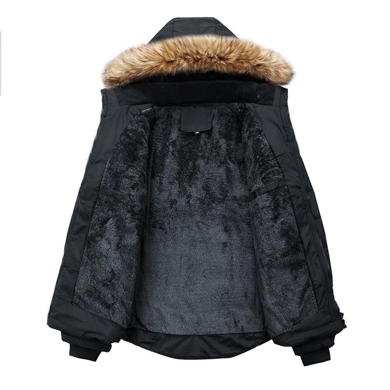 Mens Winter Thickened Cotton-Padded Hooded Jacket Warm Overcoat Cold Weather Daily Wear