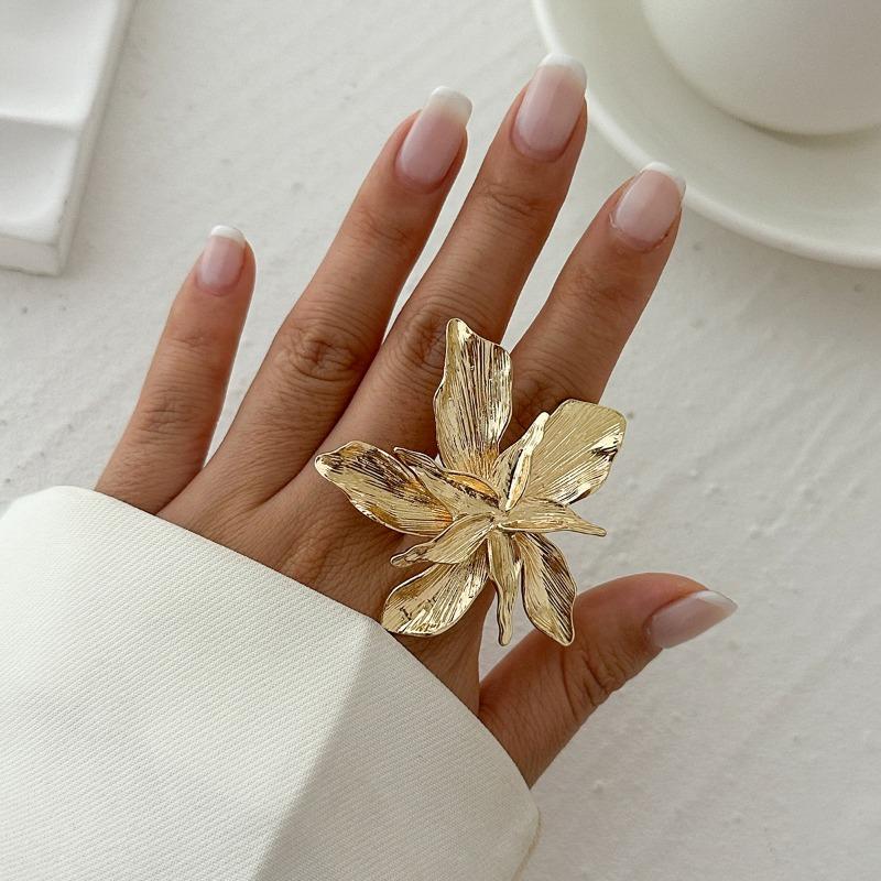 Преувеличенные металлические женские кольца с цветком лилии, элегантные винтажные регулируемые открытые кольца, женские вечерние кольца на указательный палец, ювелирные аксессуары