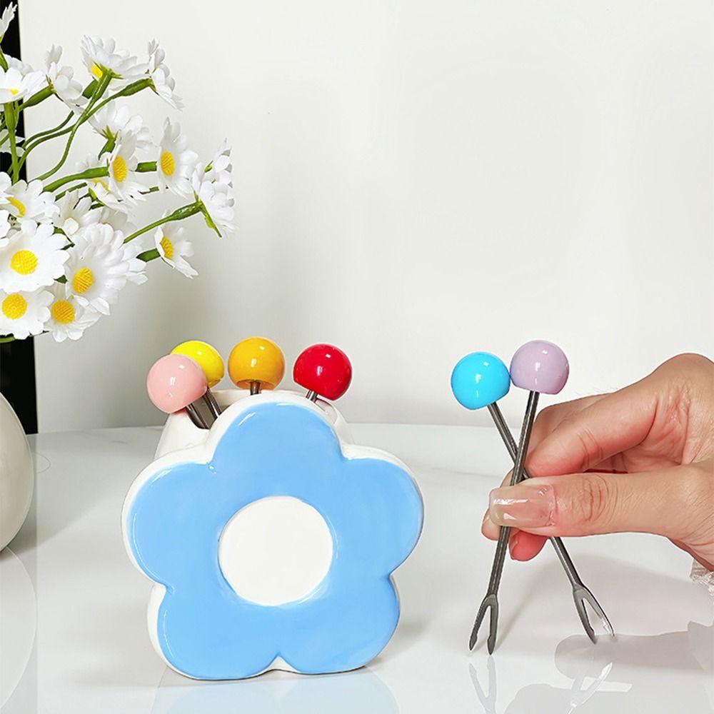 Многоразовые десертные вилки в форме цветка, набор разноцветных фруктовых вилок, украшения для стола