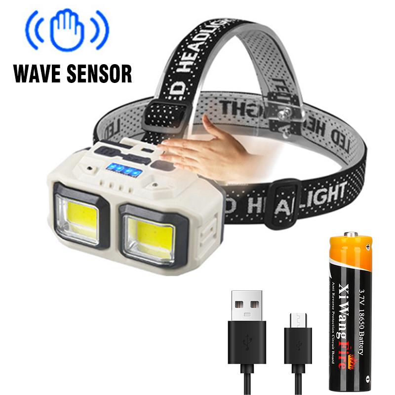 COB LED Мощный налобный фонарь USB Перезаряжаемый налобный фонарь Аккумулятор 18650 Водонепроницаемый налобный фонарь Открытый кемпинг Рыбалка Поисковый фонарь