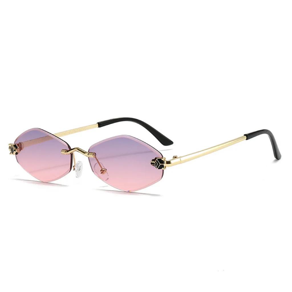 New Stylish Rimless Cut Edge Sunglasses Diamond Personalized Leopard Print Sunglasses Uv Protection Small Frame Uv400 Sunglasses