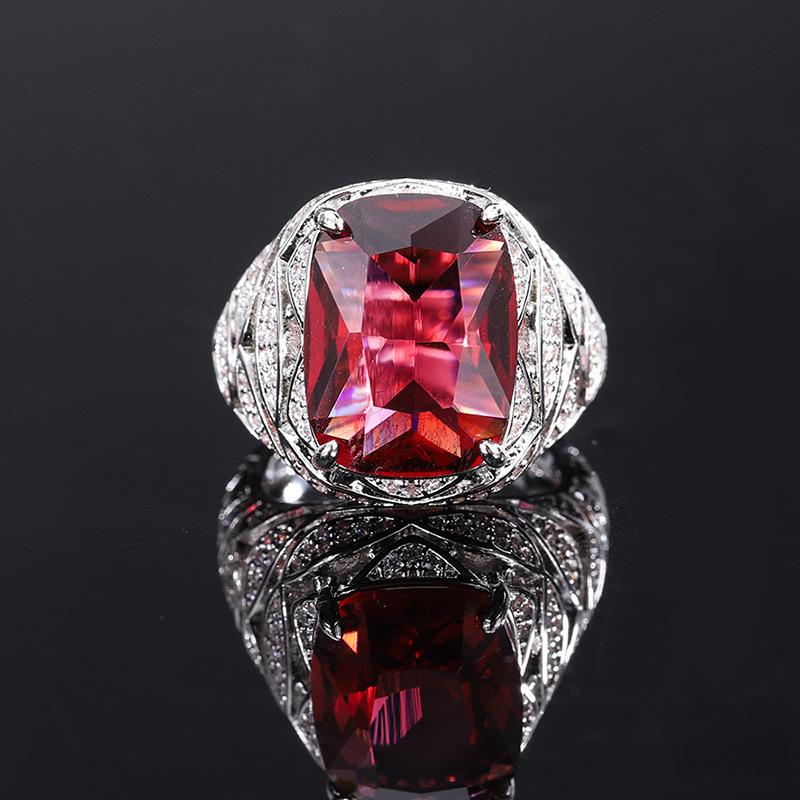 Ювелирное изделие Имитация Хунбао Сапфир Полая Геометрическая Текстура Вставка Бриллиантов Женское Кольцо Главный Камень 12 * 16