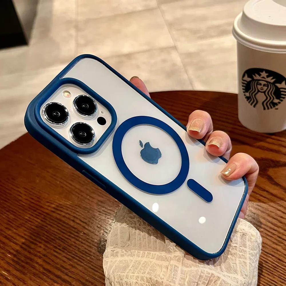 Luxury Magsafe Transparent Phone Case For iPhone 16 15 14 13 12 11 Pro Max Mini Plus Magnetic Wireless Charge Shockproof Cover