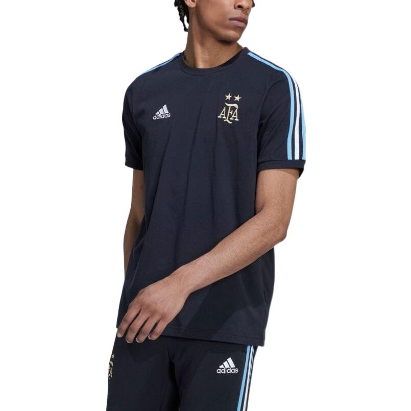 adidas Футболка мужская FW22 с вышитым значком национальной сборной Аргентины и тремя полосками, короткий рукав, черная HF3949