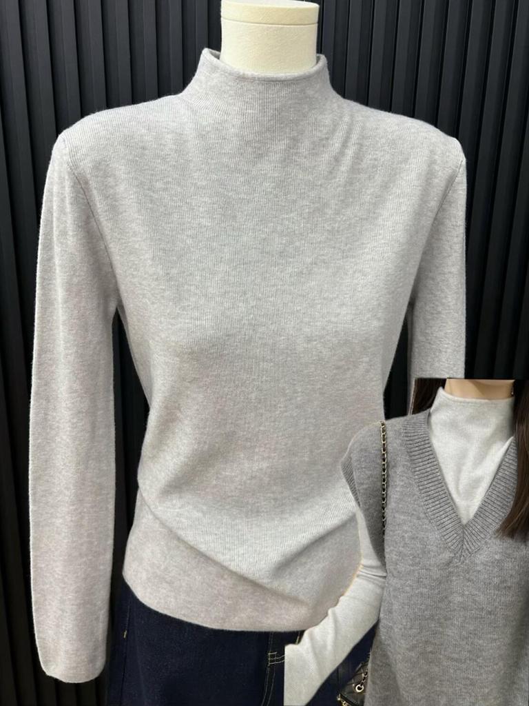 Повседневный внутренний топ однотонного цвета с полувысоким воротником, утолщенная трикотажная рубашка с длинным рукавом для осени и зимы, с воротником-стойкой и флисовой подкладкой