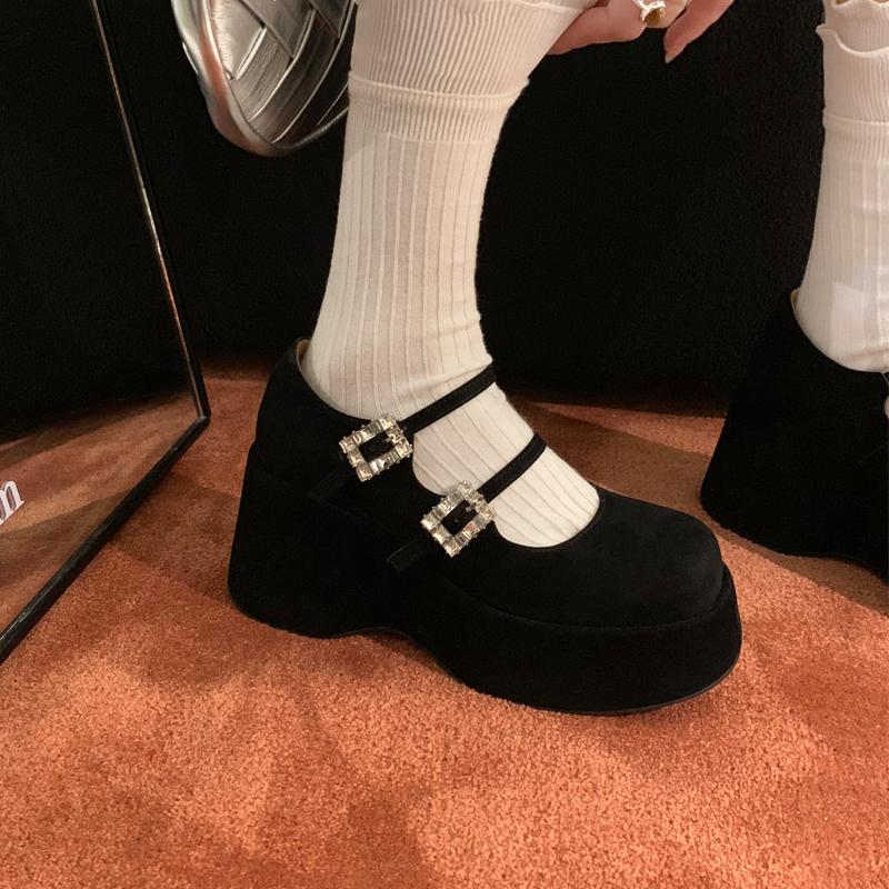 Модная платформа Мэри Джейн Обувь Женские Сандалии на танкетке Лето 2025 Новые Модные Лодочки Платье Мелкая Замша Элегантные Большого размера Zapatos De Mujer