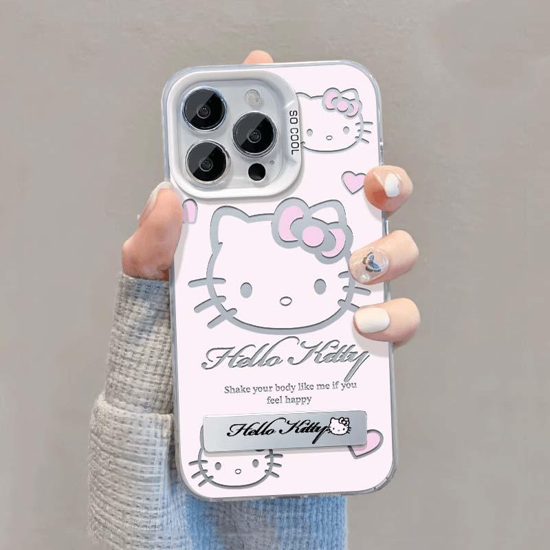 Cartoon Hello Kitty Bracket Holder Phone Case For Iphone 17 Pro Max 17 Air 16 15 14 11 12 13 Pro Max 16 Plus 16e 13 Mini Casing