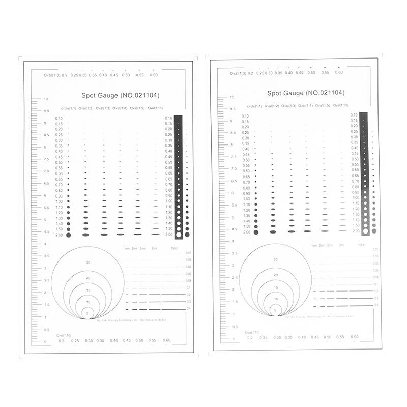 1/2 шт. Сравнительная карта для измерения пятен Линейка Точка Точка Линия Измеритель Поцарапанная область Круг Эллипс Диаметр Ширина Толщина Микрометр