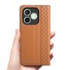 Flip Case for HONOR 600 Lite 5G Genuine Leather Magnetic Book Cover Luxury Cowhide Grid Pattern Card Pocket Wallet Cases Covers