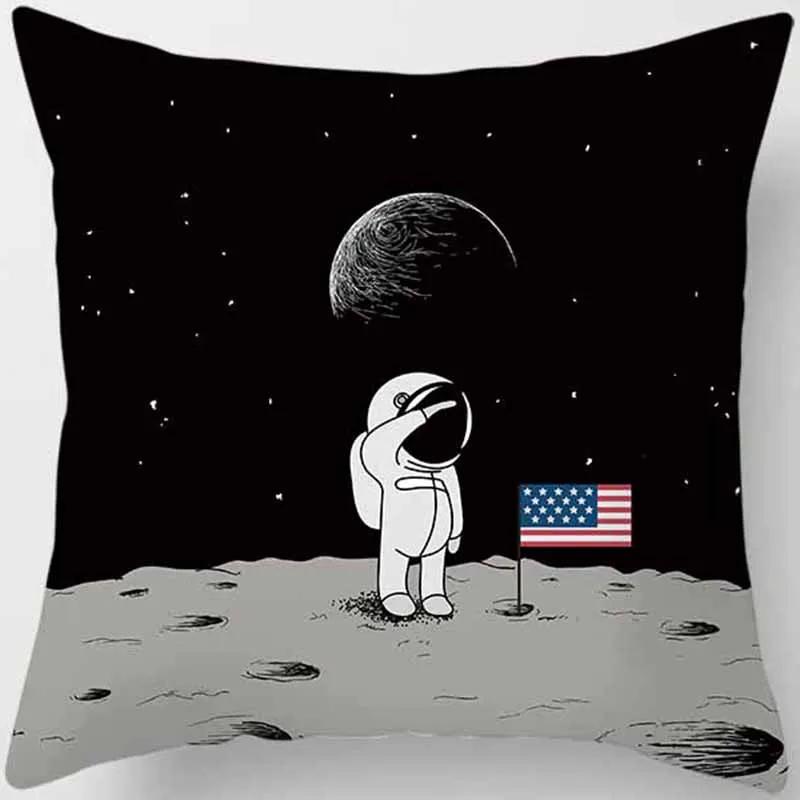 Cartoon Humor Astronaut Print Square Pillowcase Home Decor Car Sofa Cushion Cover