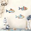 Renters Friendly Wall Art 3 Pcs Vintage Beach Wooden Fish Decor, Nautical School of Coastal Bathroom Hanging Art, Summer Lake House Sculpture