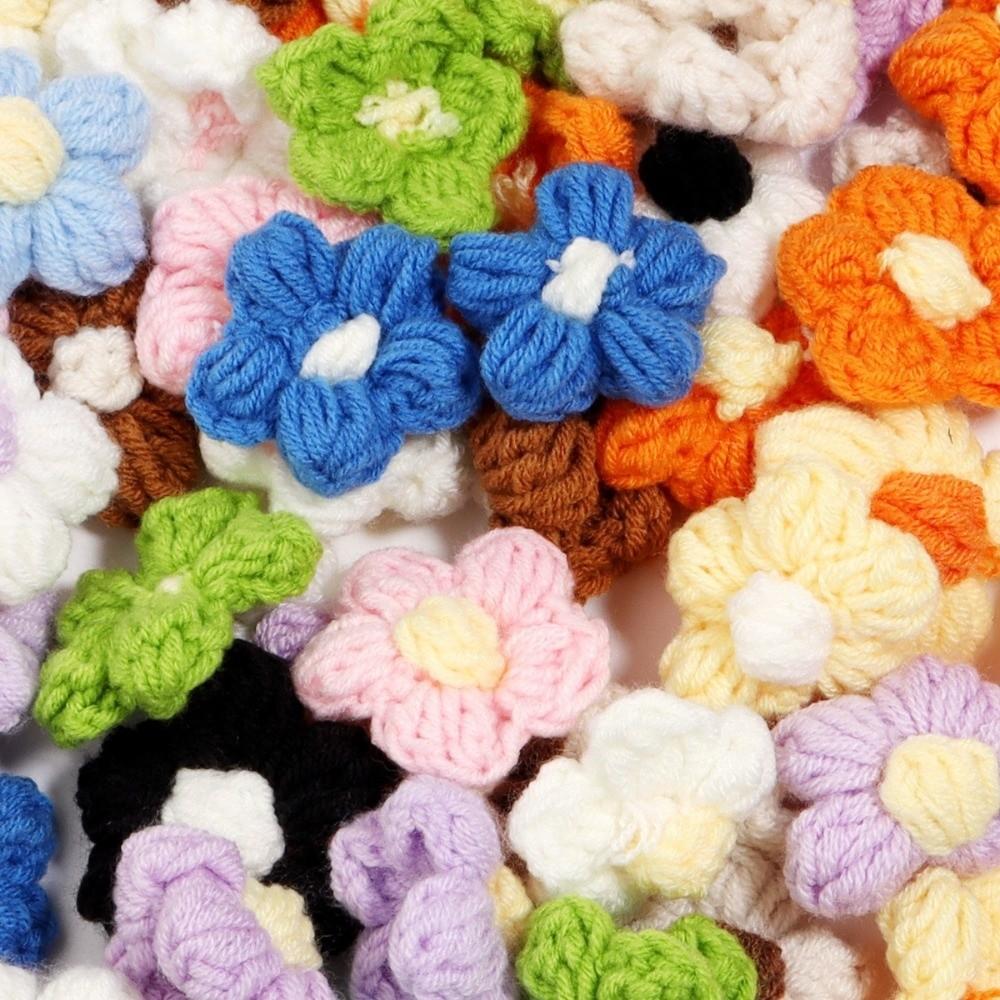 50Pcs Handmade Crochet Flower Appliques Colored Flower Embellishments Home Decor