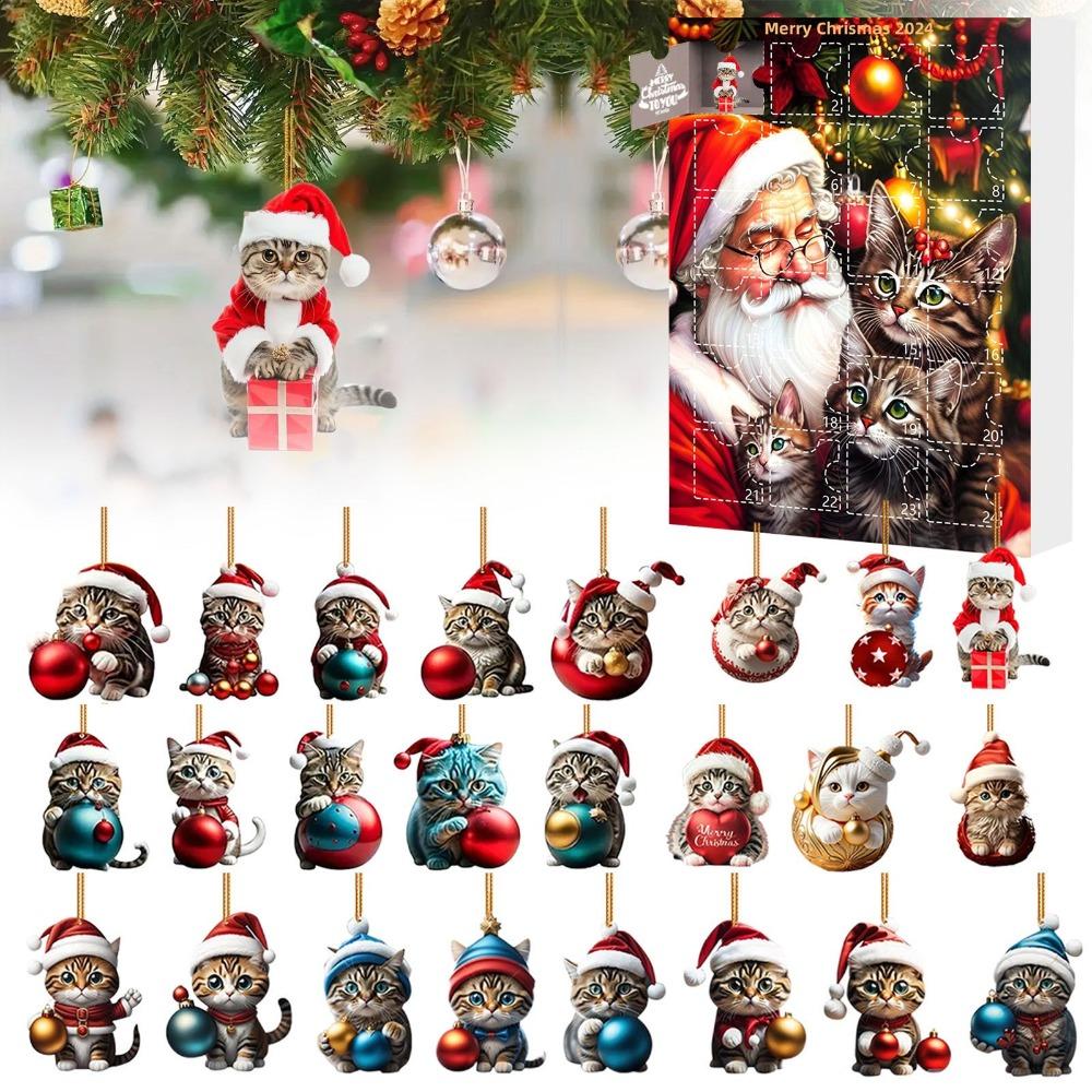 Christmas Hanging Ornament Cat Advent Calendar Acrylic 24 Days Christmas Countdown Calendar
