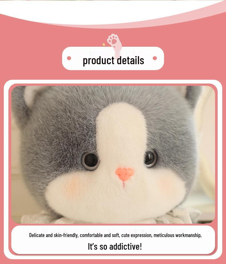 Милый черно-серый плюшевый котенок с большими глазами – детская мультяшная кукла-кошка