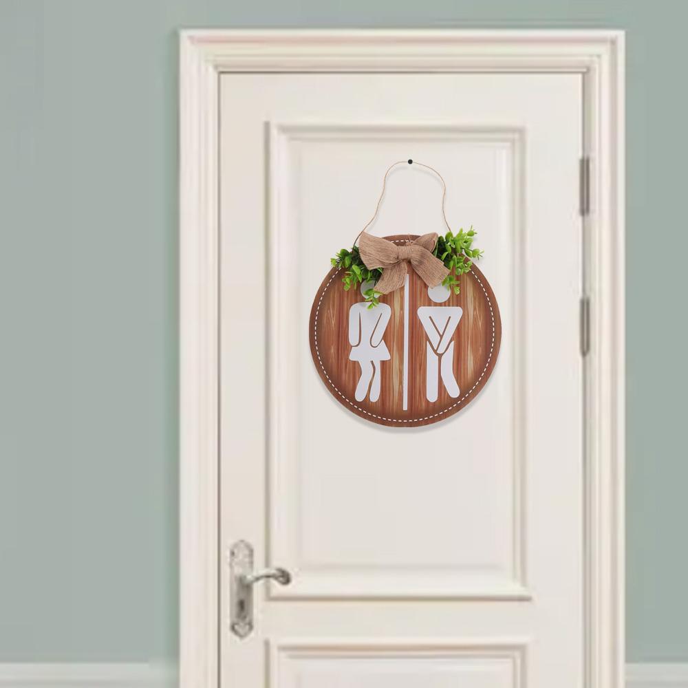 Легко установить Круглый деревянный знак для туалета Декорация в деревенском стиле Знак для ванной Бантик Древесноволокнистая плита Настенные знаки Прачечная