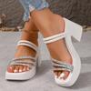 Lucyever Fashion Crystal Strap Толстые каблуки сандалии Женские летние туфли на платформе больших размеров Женские туфли на высоком каблуке для вечеринок Дамы