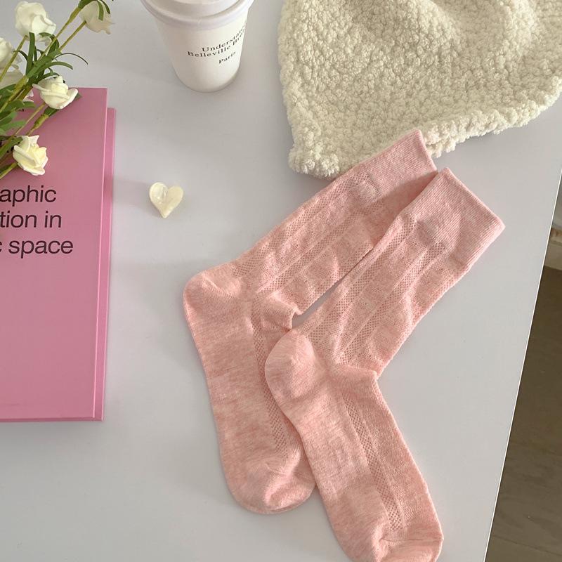 Женские носки средней длины из хлопка — модный однотонный цвет, весна/осень, в стиле японских конфет