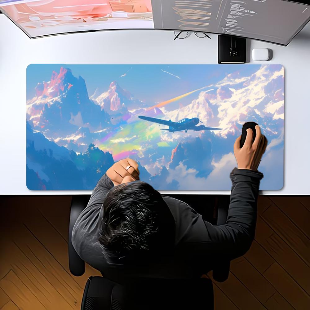 Large XXL Gaming Mouse Pad Retro Anime Airplane Magical Mountain Forest Non-Slip Rubber Deskmat Keyboard Sky Landscape Mousepad