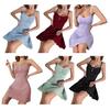 Women's Sexy Lace Nightgown Sleeveless Spaghetti Strap Ribbed Chemise Sleepwear Soft Babydoll Slip Nightdress
