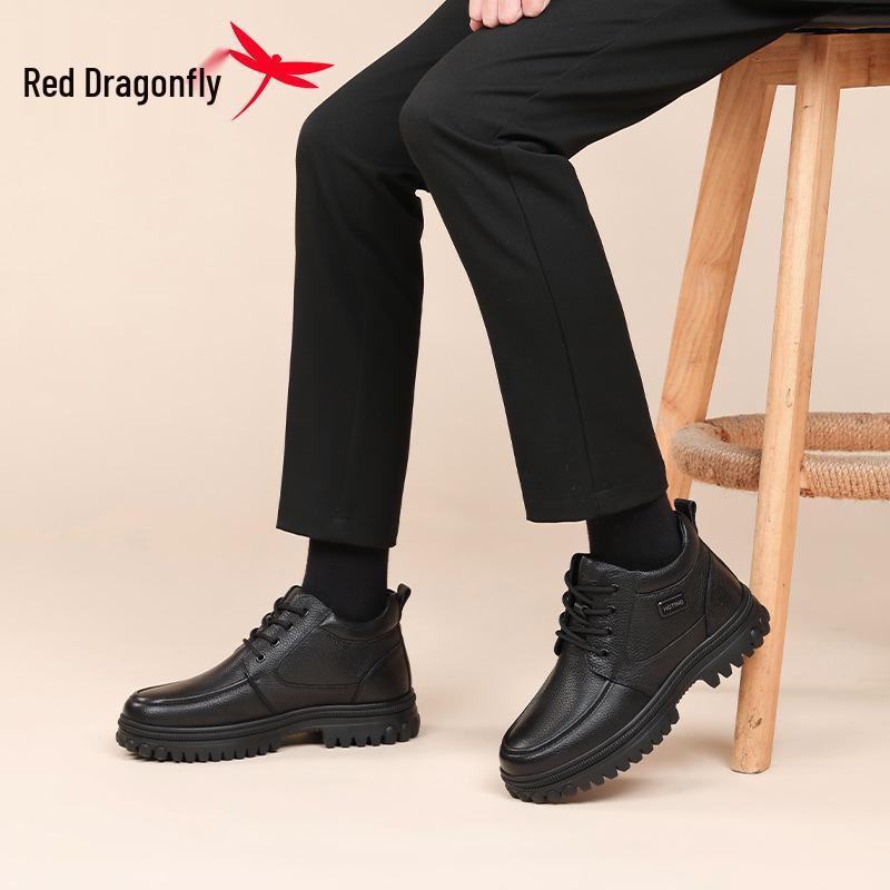 Мужские зимние высокие кожаные ботинки Red Dragonfly с утолщенной подкладкой из флиса