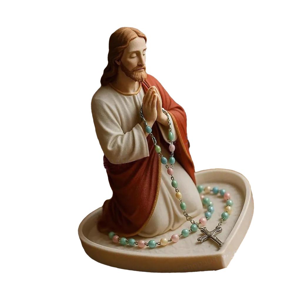 Elegant Holy Mother Father Statue Rosary Holder Tray Resins Prayer Box For Catholic Home Altar And Spiritual Decors