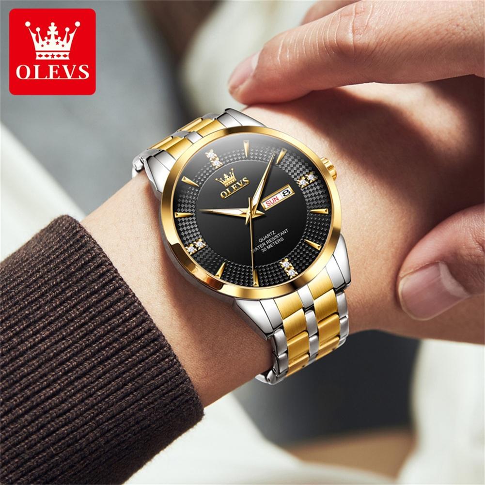 OLEVS Men Watches Luxury Business Fine Steel Original Brand Quartz Wristwatch for Man Waterproof Luminous Date Week Casual Dress