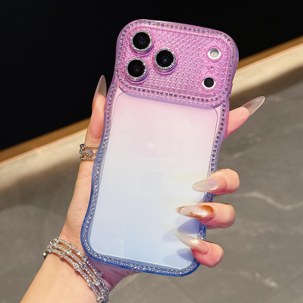 KEYSION Чехол для телефона со стразами для iPhone 13 14 15 16 17 Pro Max 17 Air 16 Plus Прозрачный Волнистый Защитный чехол для объектива Ударопрочная задняя крышка