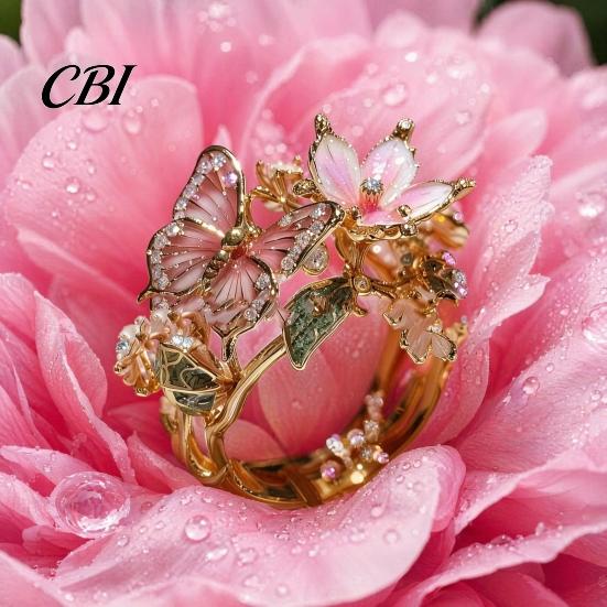 Flexible Size Ring Lightweight Alloy Finger Ring, Butterfly Flower Shape Adjustable Opening Daily Wear Design Band for Date Party