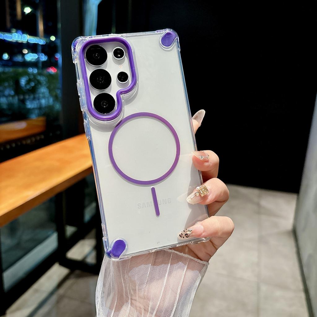 Подходит для Samsung S25 Ультратонкий чехол для мобильного телефона с магнитным кольцом и присоской S24FE Прозрачная мягкая накладка S23 Чехол с защитой от падения по четырем углам