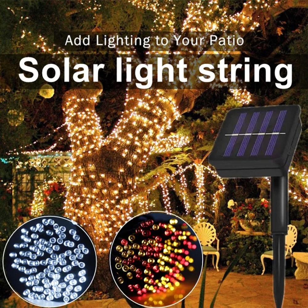 8 режимов Светодиодные солнечные гирлянды 300 светодиодов 200 светодиодов Питание от солнечных панелей Рождественские уличные огни Водонепроницаемые Звездные Рождественские сказочные огни