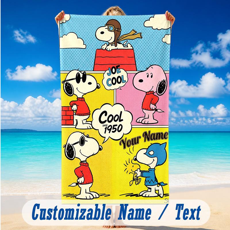 Beach Towel Custom Name Text, Quick Dry Large Towel For Beach HomeSnoopy Peanuts