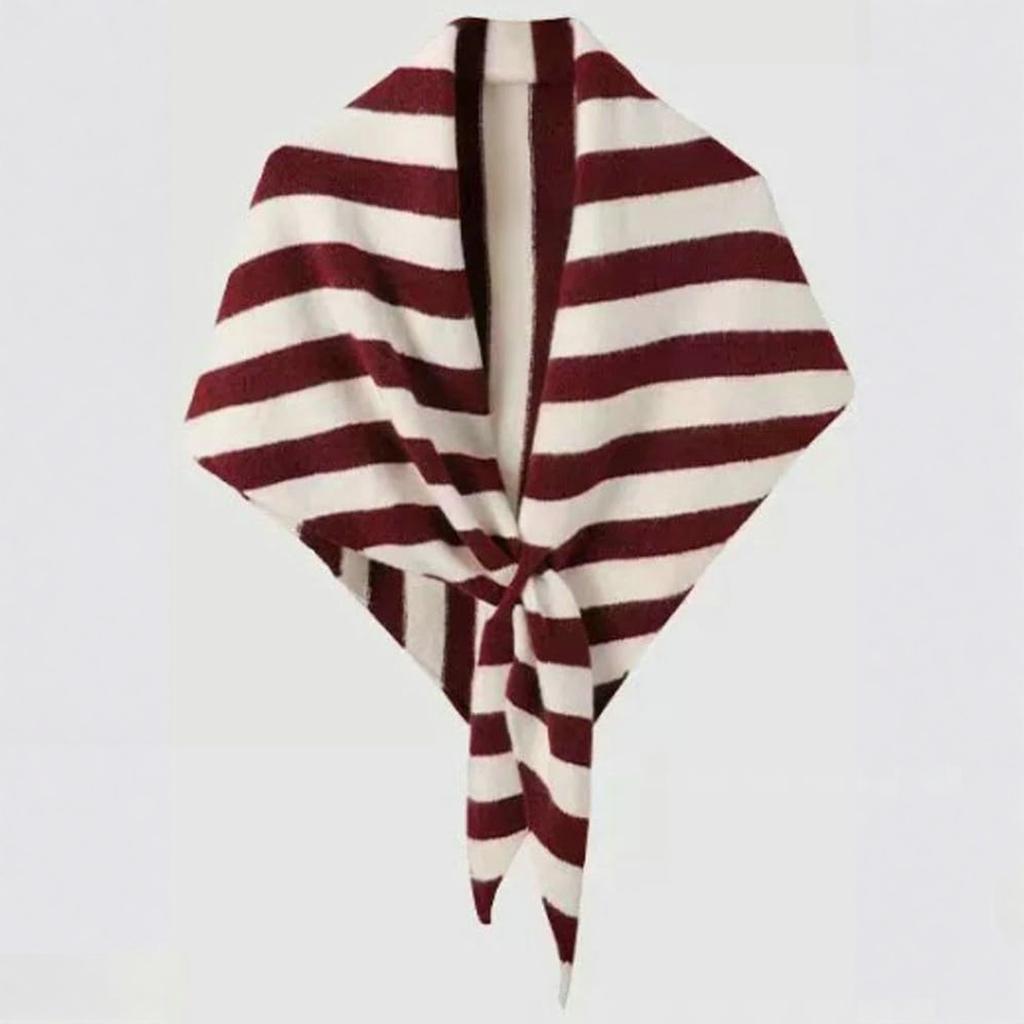 Women's Fashionable Striped Print Knitted Shawl Wool Open Collar Shoulder Top Shawl Scarf