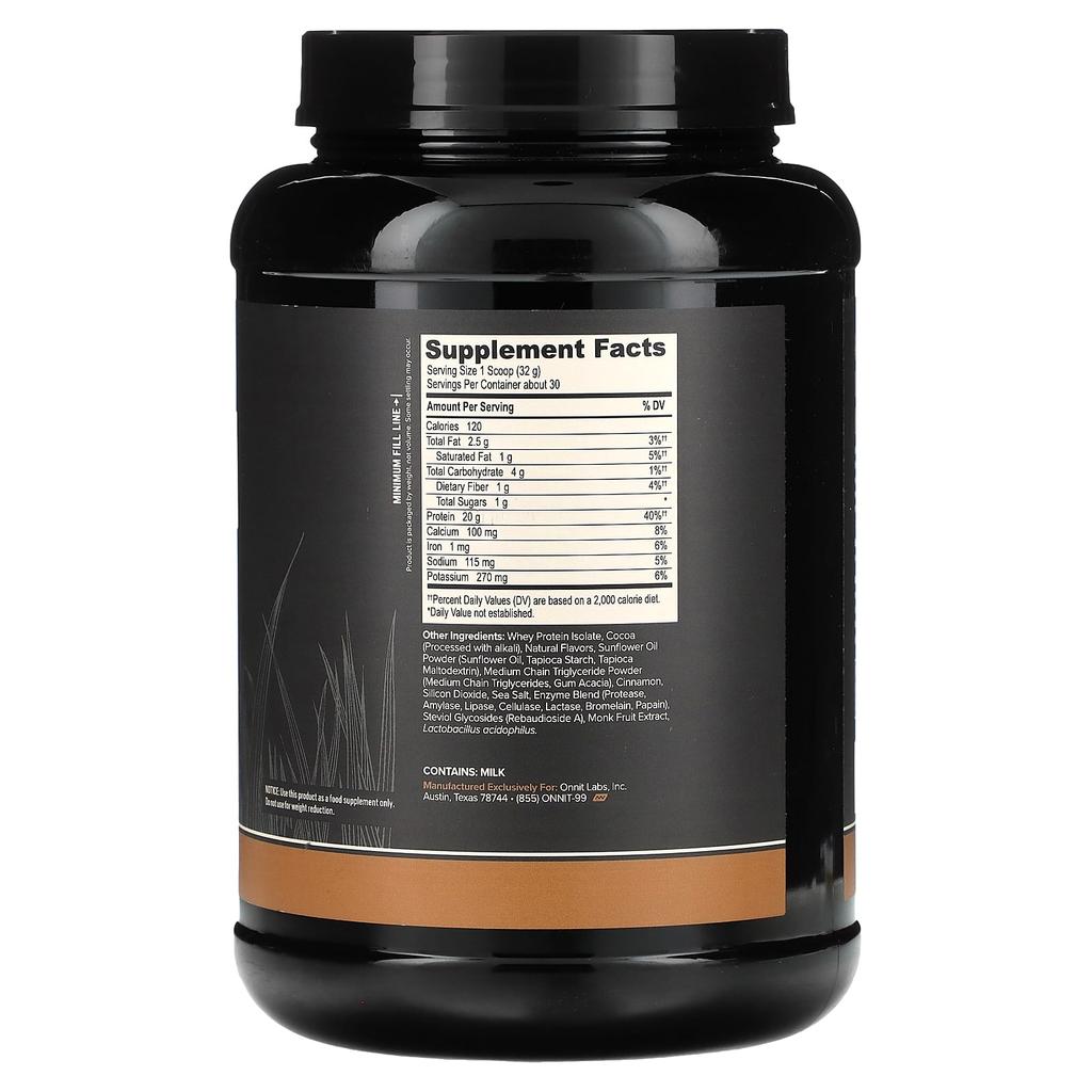 Onnit Whey Protein Isolate, Grass-fed, Mexican Chocolate Flavor, 2.1 Lb (960 G)