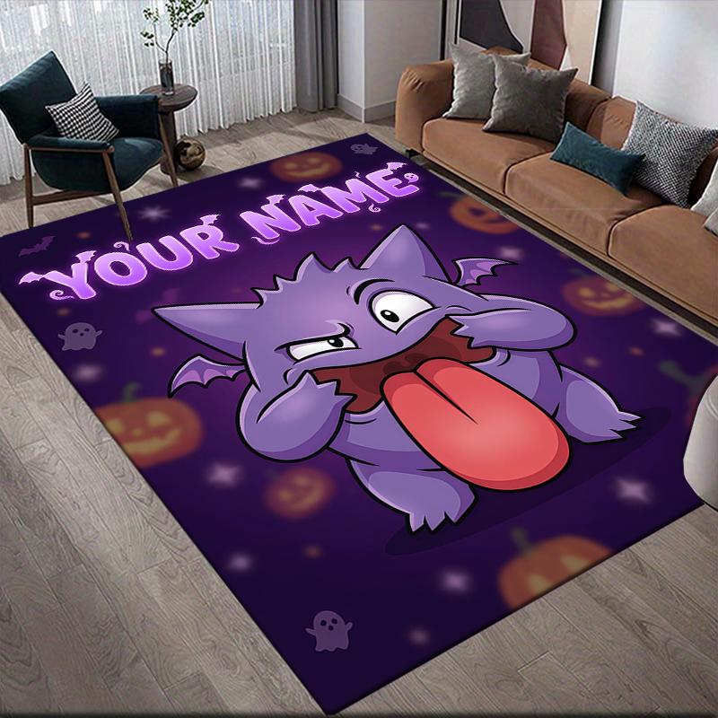 Custom Name,Gengar Home Sofa Decoration for Living Room & Bedroom, Non‑Slip Play Flannel Floor Mat for Game Room
