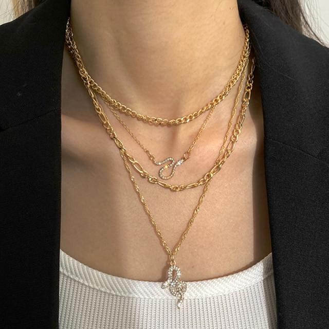 17KM Модное многослойное ожерелье со змеей и кристаллами для женщин и девочек, модная богемная золотая цепочка, ожерелье, ювелирные изделия для вечеринки