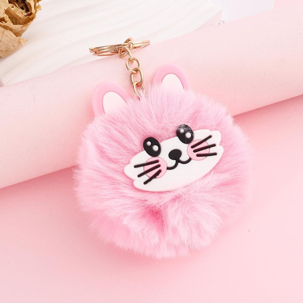 Cartoon Cat Plush Keychain with Fur Ball, Cute Bag & Car Pendant