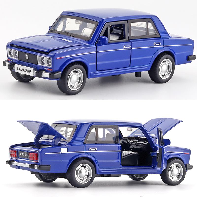 1/32 Scale LADA 2106 Diecast Car Model Toy, Pull Back Toy Vehicle with Sound and Light for Kids Toddler Boys Girls Gift Collection