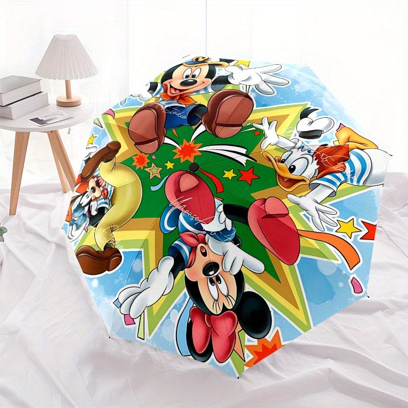 Mickey Mouse, Disney Characters Automatic Opening and Closing Umbrella - 8 Ribs Portable Folding Umbrella with Plastic Handle, Suitable for