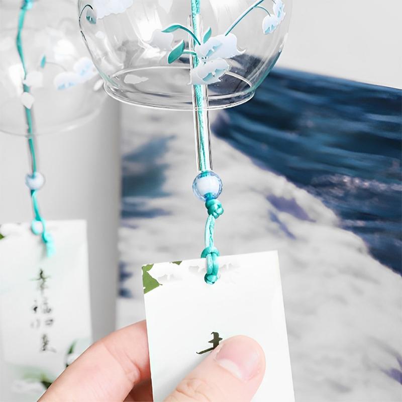 Japanese Wind Bell Sakura Pattern Wind Chimes Handmade Glass Furin Home Decor