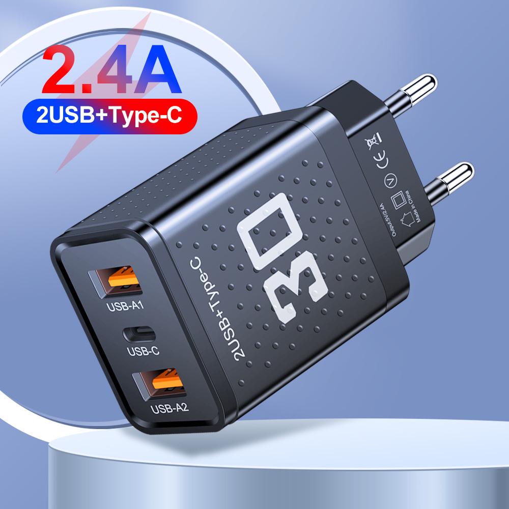 Дорожное зарядное устройство 2,4 А PD+2USB - Штекер США/ЕС/Великобритании