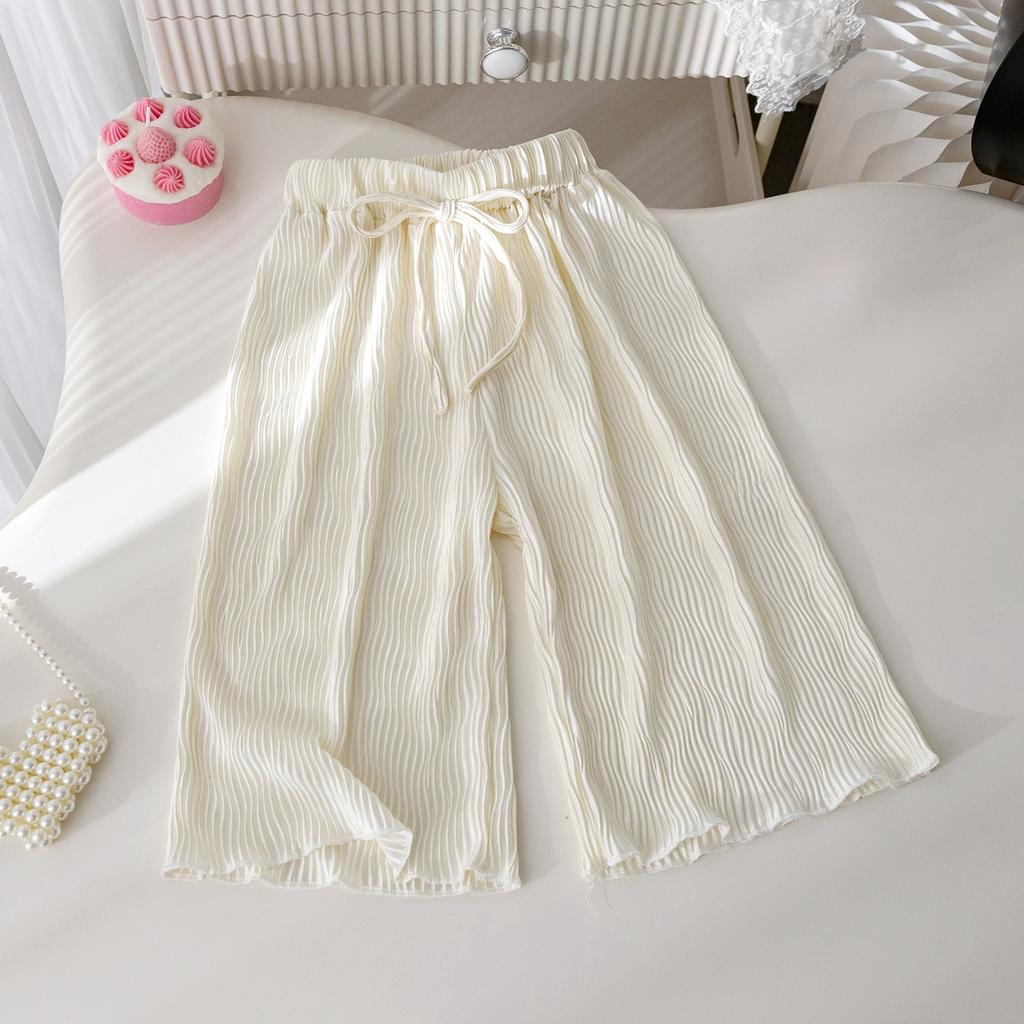 Girls' Summer Casual Pants Solid Color Versatile Pleated Straight Tube Mosquito Proof Pants Girl Korean Breathable Wide Leg Pants