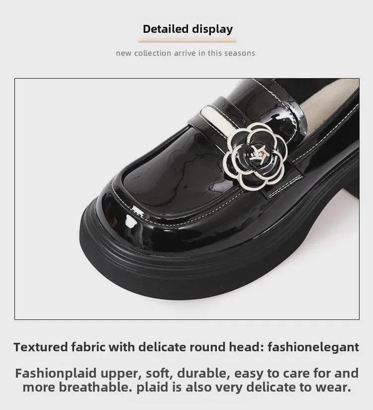 Spot Women's Genuine Leather College-Style Loafers - Spring 2025 Camellia Patent Leather Slip-On Shoes