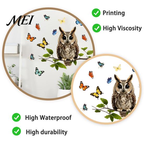 Removable PVC Home Decoration Owl Butterfly Wall Sticker, Forest Animal Illustration Decorative Decals, Seasonal Interior Ornament Waterproof