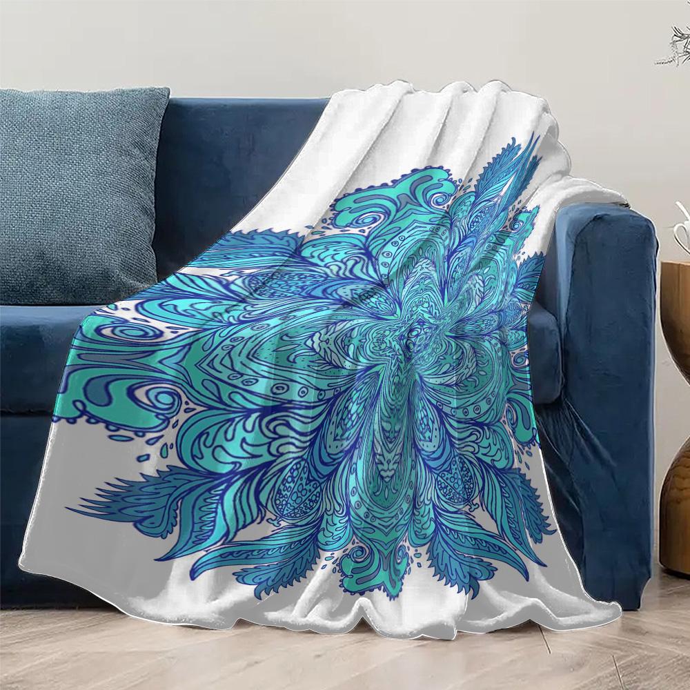 Boho Floral Watercolor Blue Print Blanket Soft Throw Bed Sofa Cover Decorative Quilt Bedspread