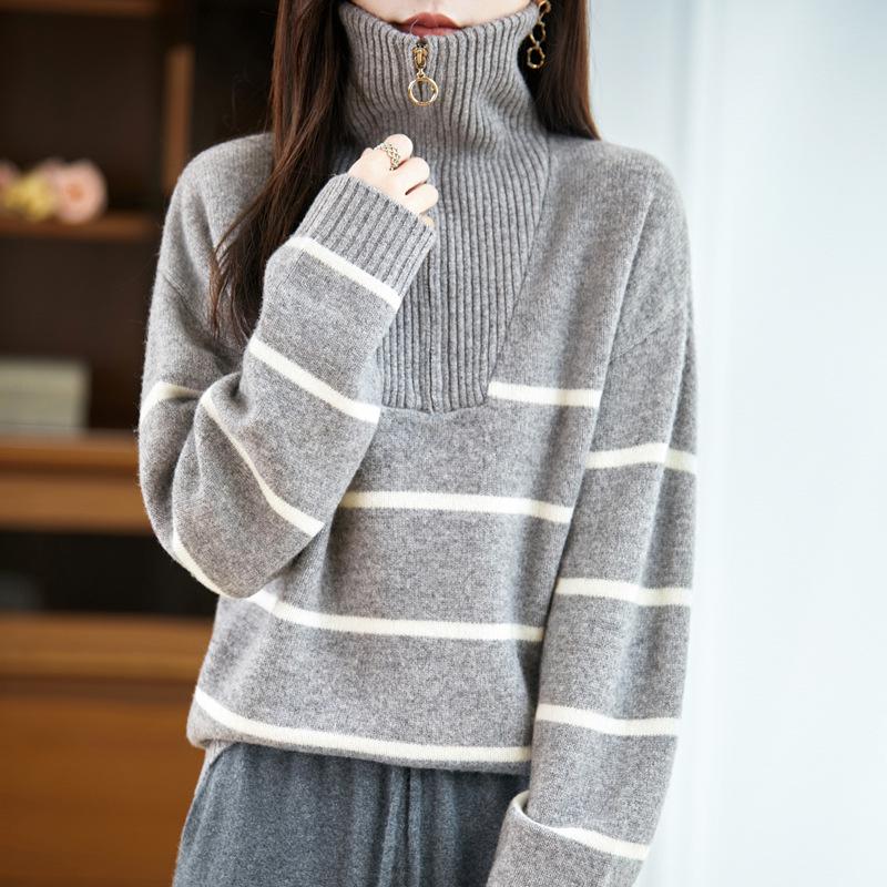 Women's Fashionable Pure Wool Coat - Autumn/Winter Thick Lapel Knitwear Sweater