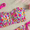 1011 hot-selling floral printing neck straps gather sexy detachable shoulder straps fresh split bikini women